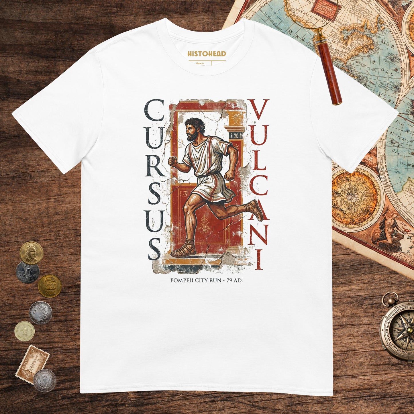 White Pompeii Cursus Vulcani Tee - history buff gift by HistoHead