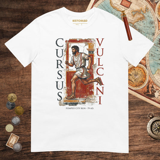 White Pompeii Cursus Vulcani Tee - history buff gift by HistoHead