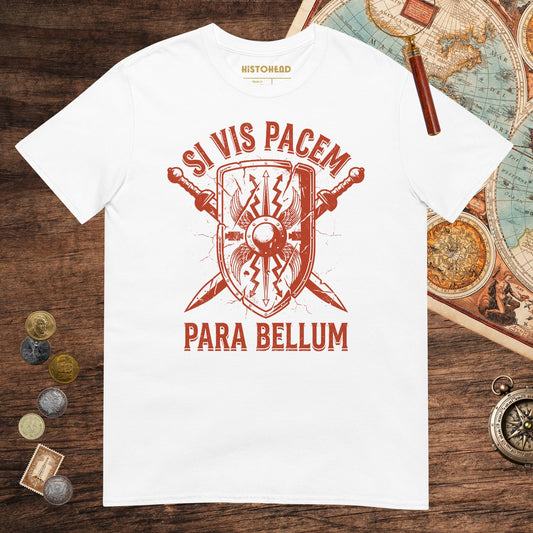 White Si Vis Pacem Para Bellum Scutum Tee - history buff gift by HistoHead