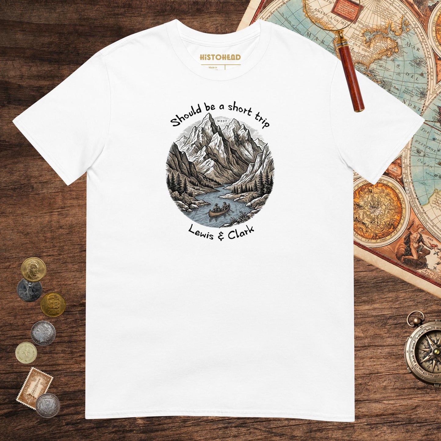 White Lewis & Clark Short Trip Tee - history buff gift by HistoHead