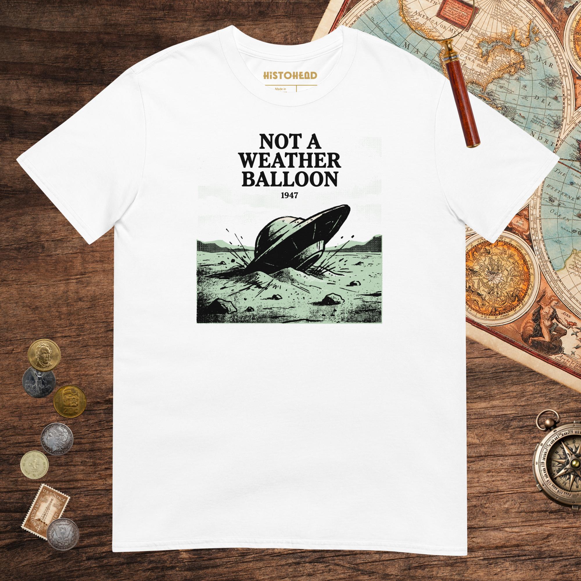 White Roswell Weather Balloon Tee - history buff gift by HistoHead