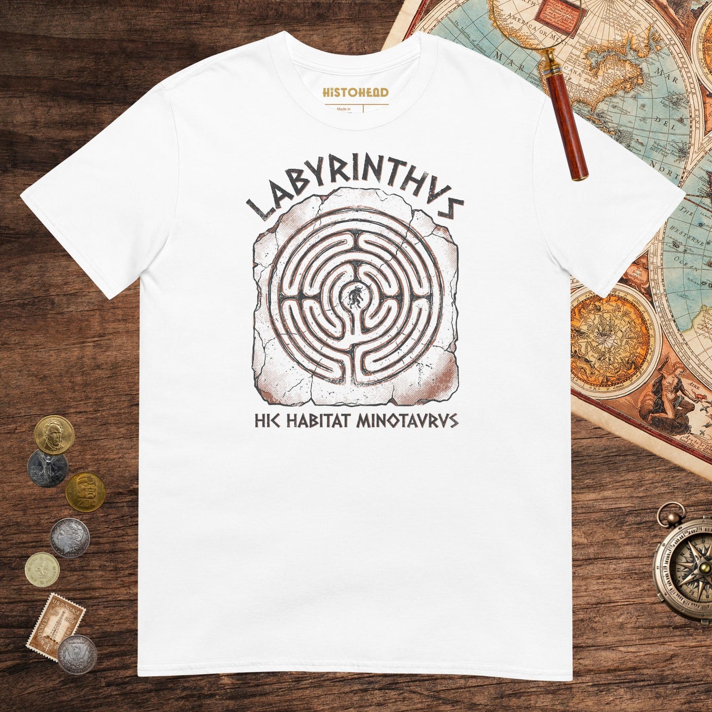 White Labyrinthus Here Lives Minotaur Tee - history buff gift by HistoHead