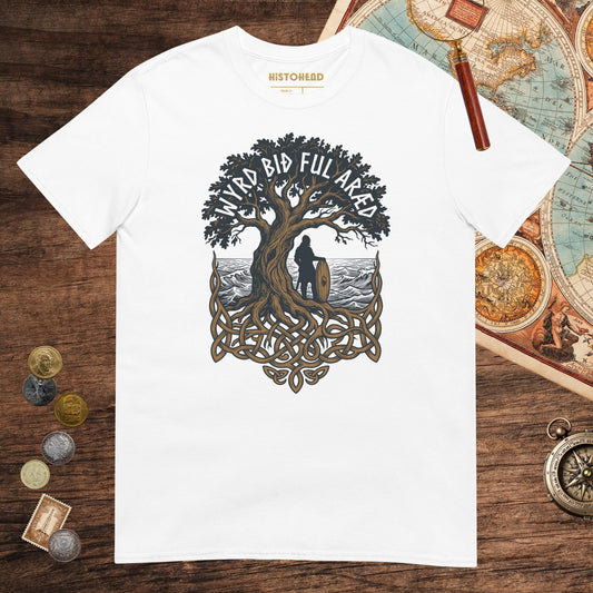 White Old English Fate Is Inexorable Tee - history buff gift by HistoHead