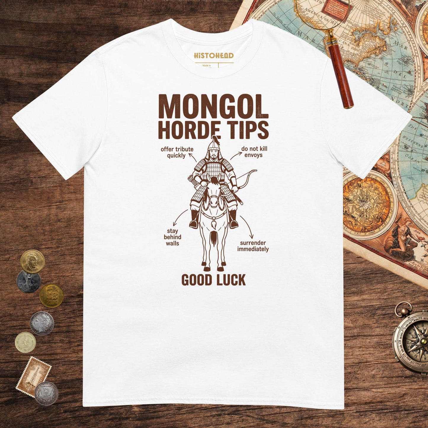 White Mongol Horde Tips Tee - history buff gift by HistoHead