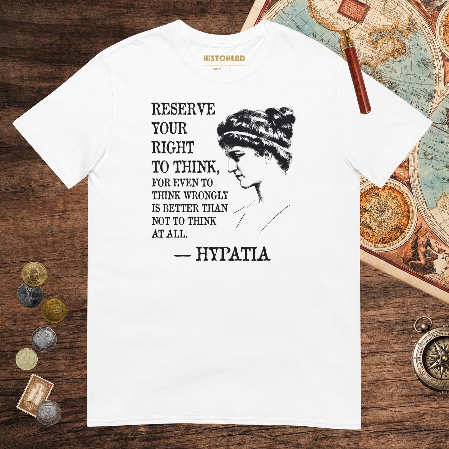 White Hypatia Quote Tee - history buff gift by HistoHead