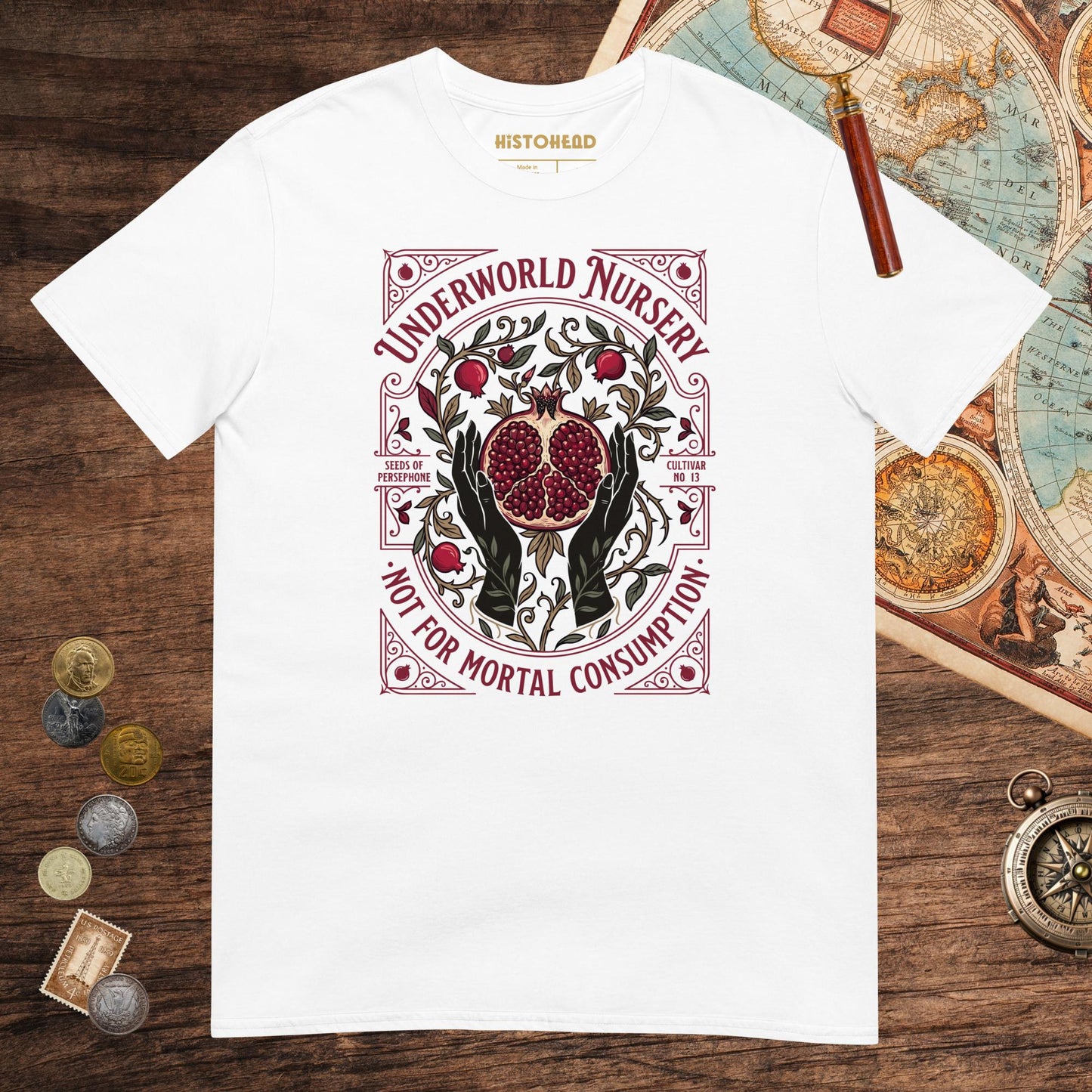 White Persephone Underworld Nursery Tee - history buff gift by HistoHead
