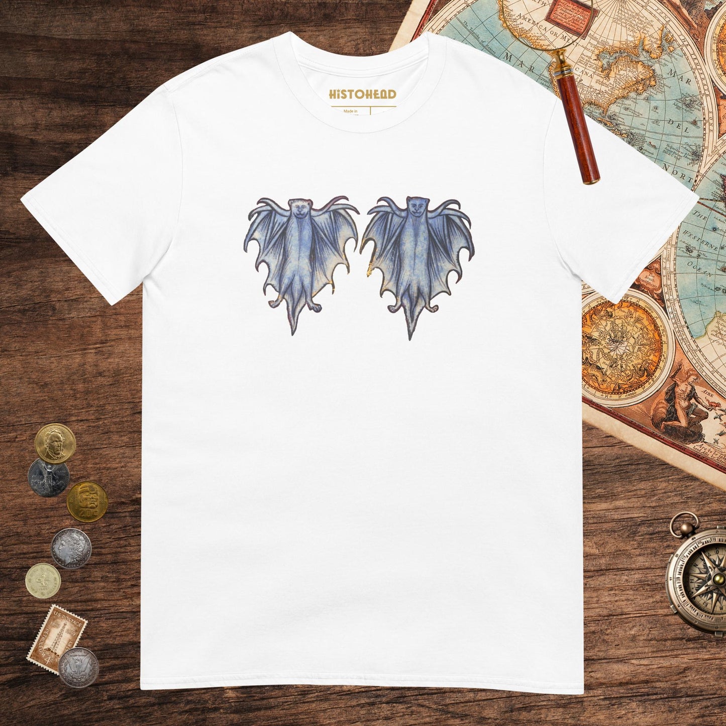 White Two Weird Medieval Bats Tee - history buff gift by HistoHead