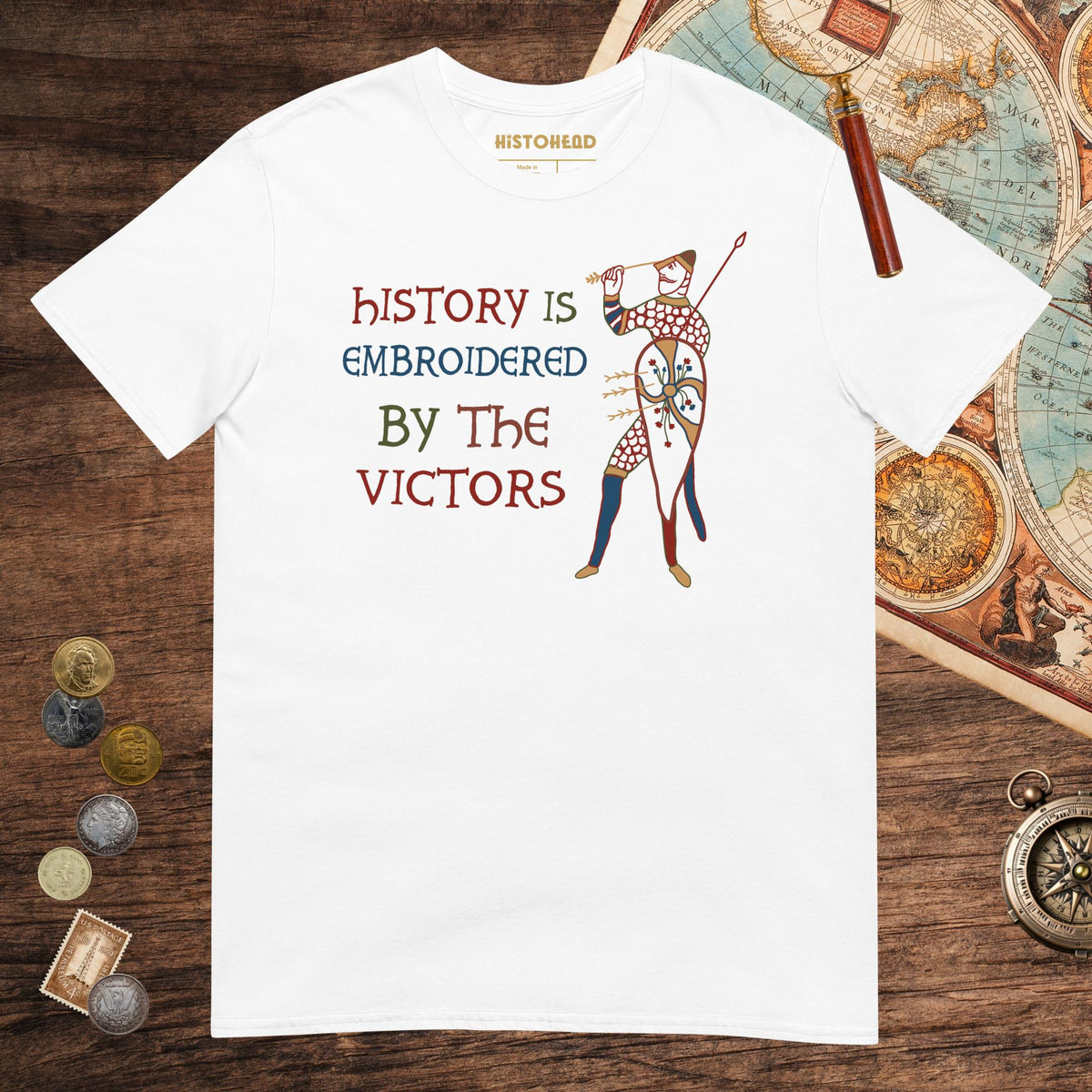 White Harold Godwinson History Is Embroidered by the Victors Bayeux Tapestry Tee - history buff gift by HistoHead
