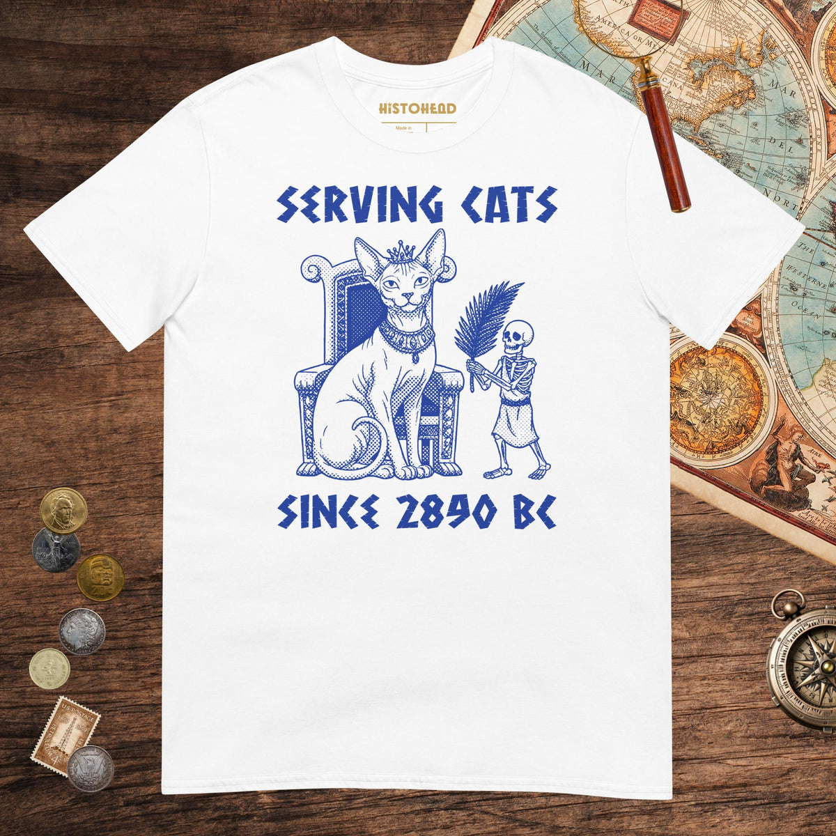 White Serving Cats Since 2890 BC Tee - history buff gift by HistoHead