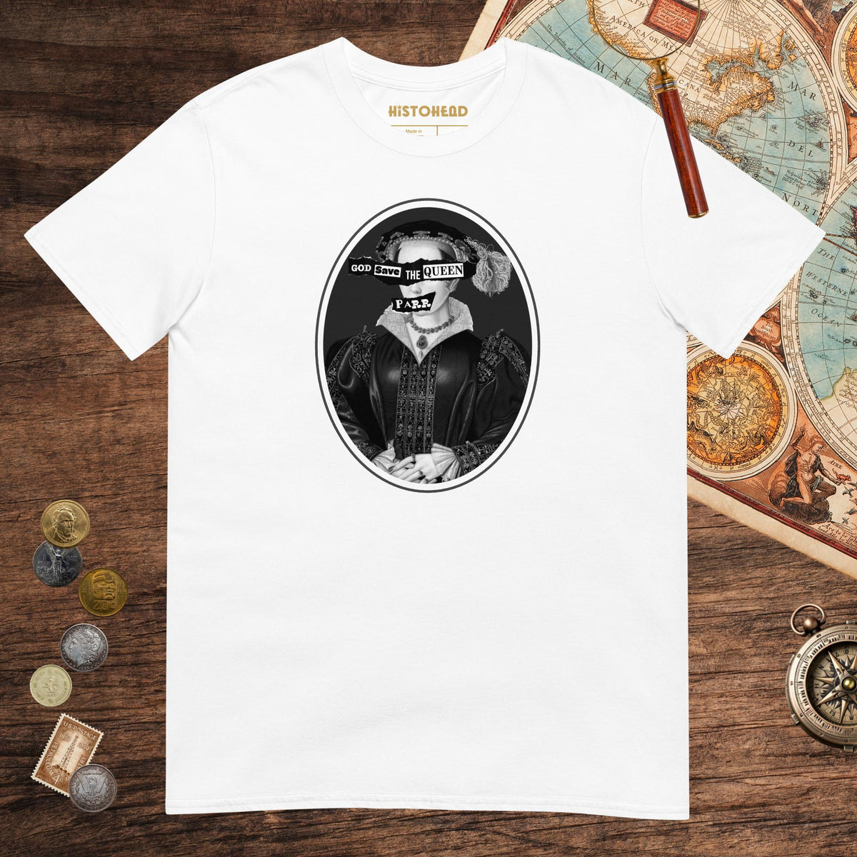 White God Save the Queen Catherine Parr Tee - history buff gift by HistoHead