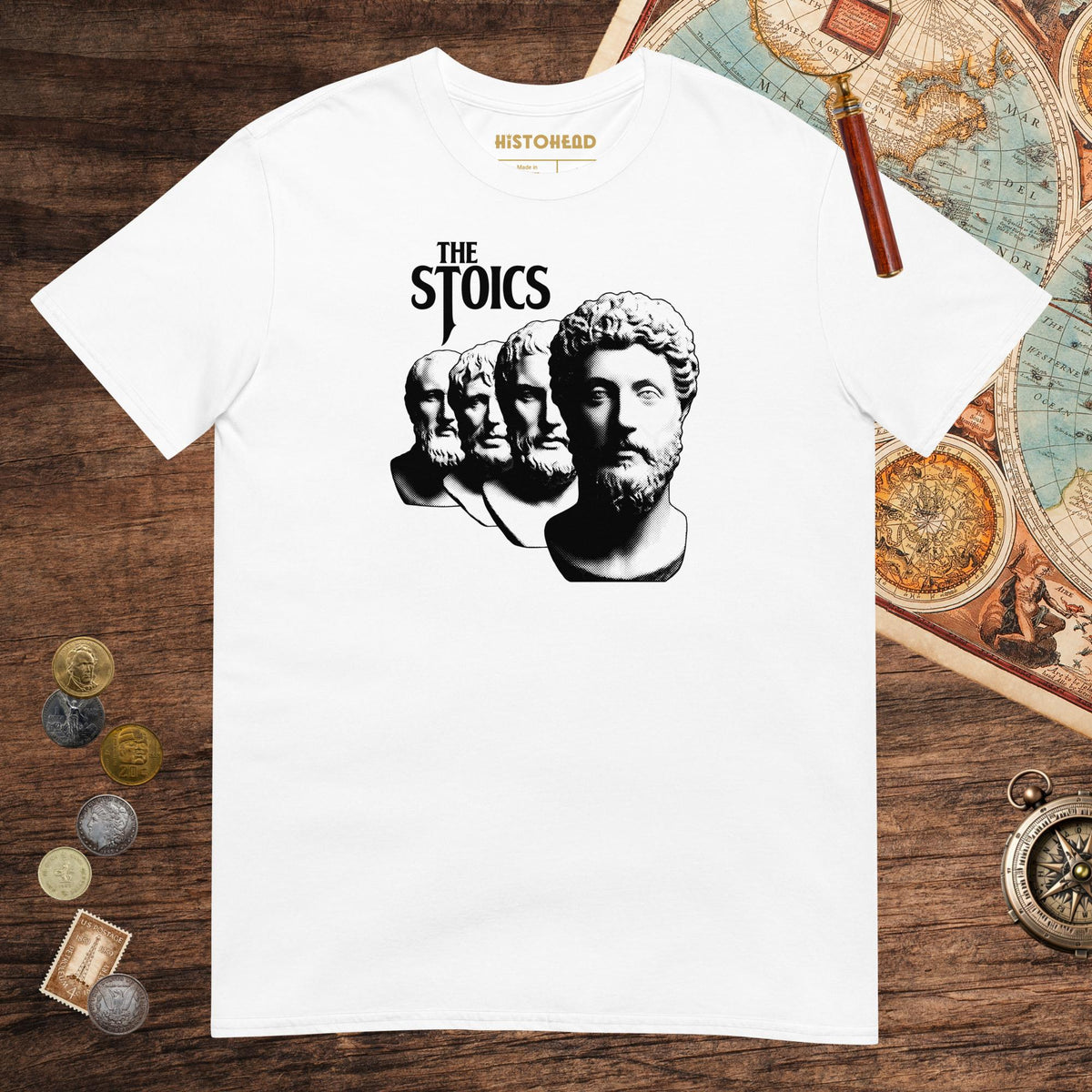White The Stoics Band Tee - history buff gift by HistoHead