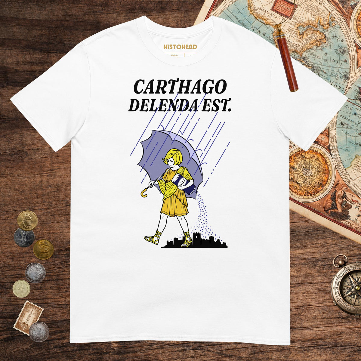 White Carthago Delenda Est Salt Girl Tee - history buff gift by HistoHead
