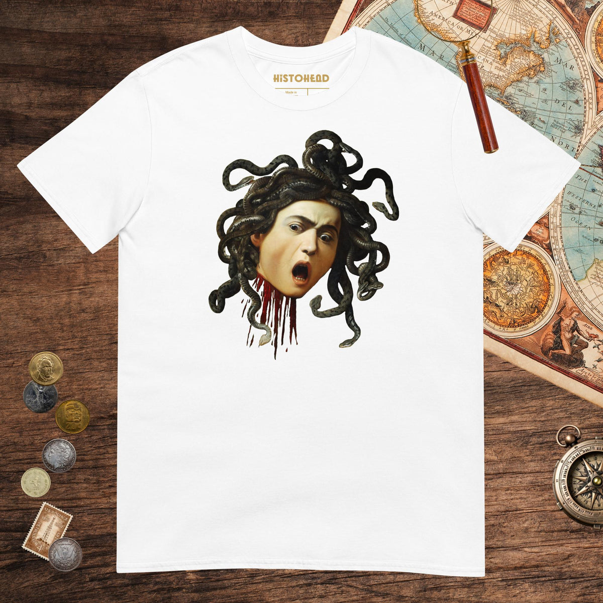 White Medusa by Caravaggio Tee - history buff gift by HistoHead