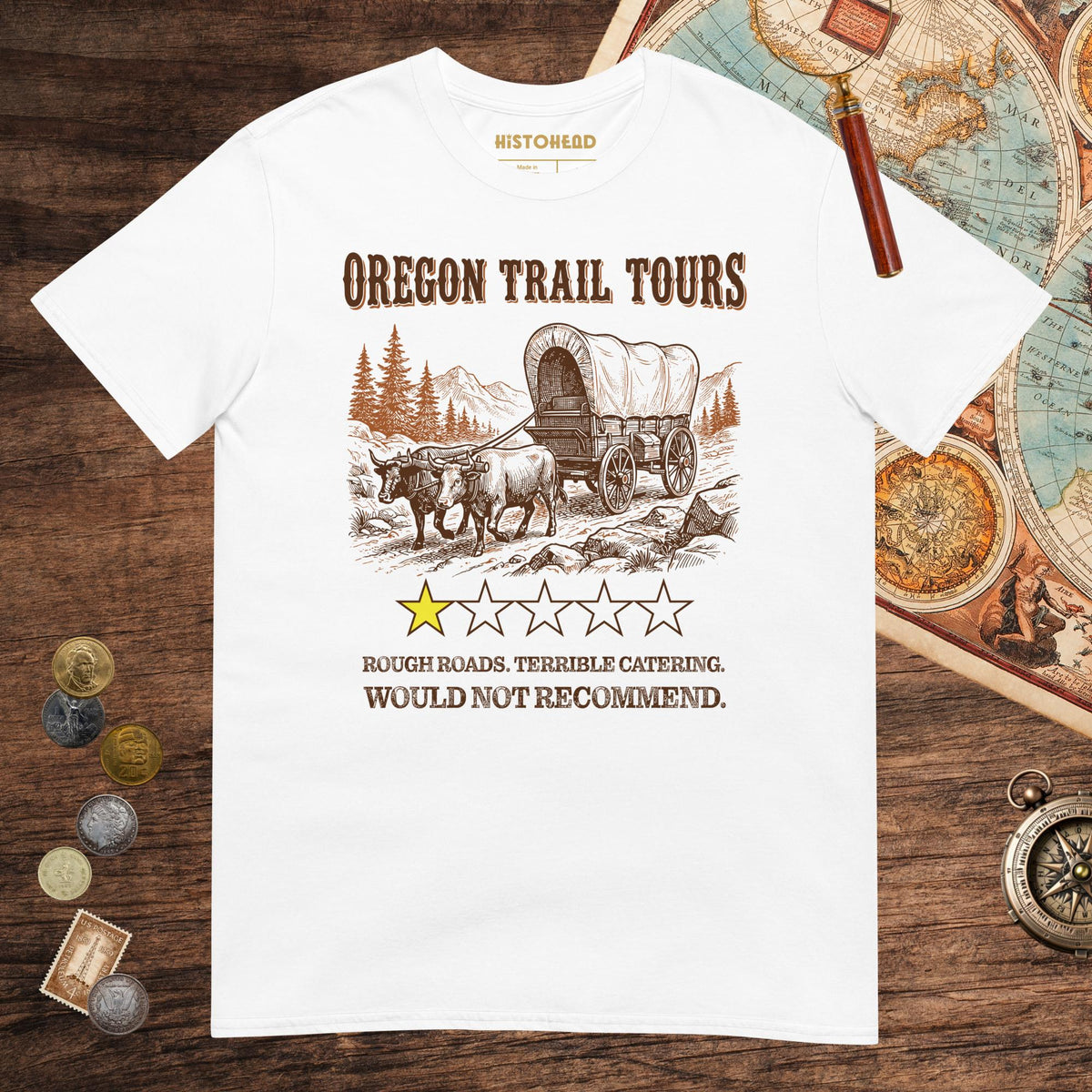 White Oregon Trail Tours Review Tee - history buff gift by HistoHead