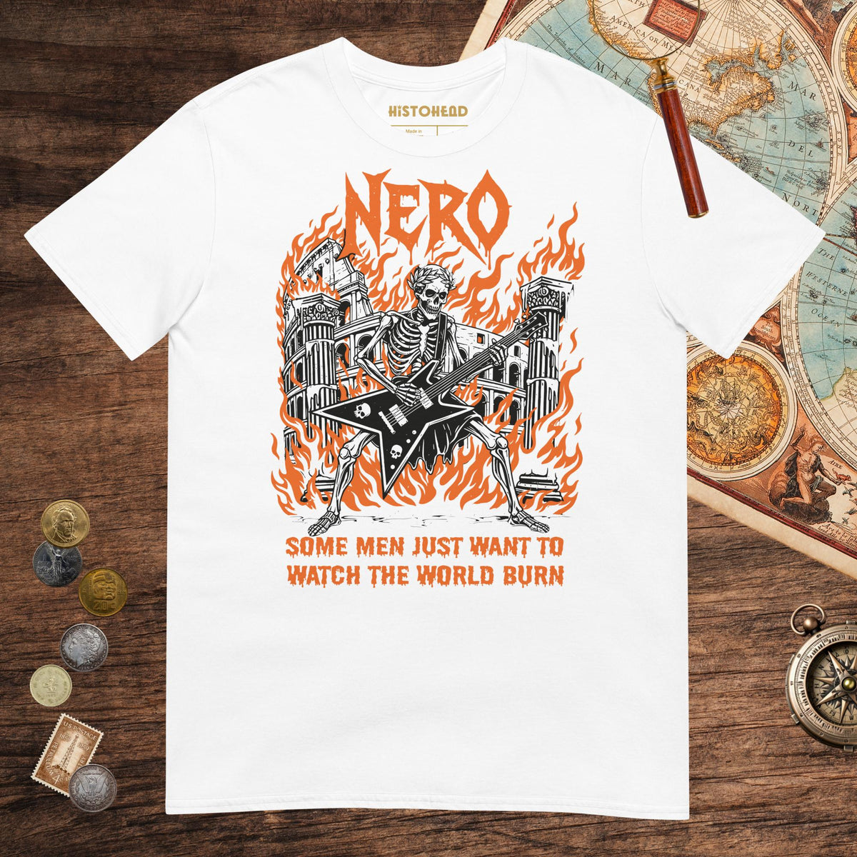 White Nero Watch the World Burn Tee - history buff gift by HistoHead