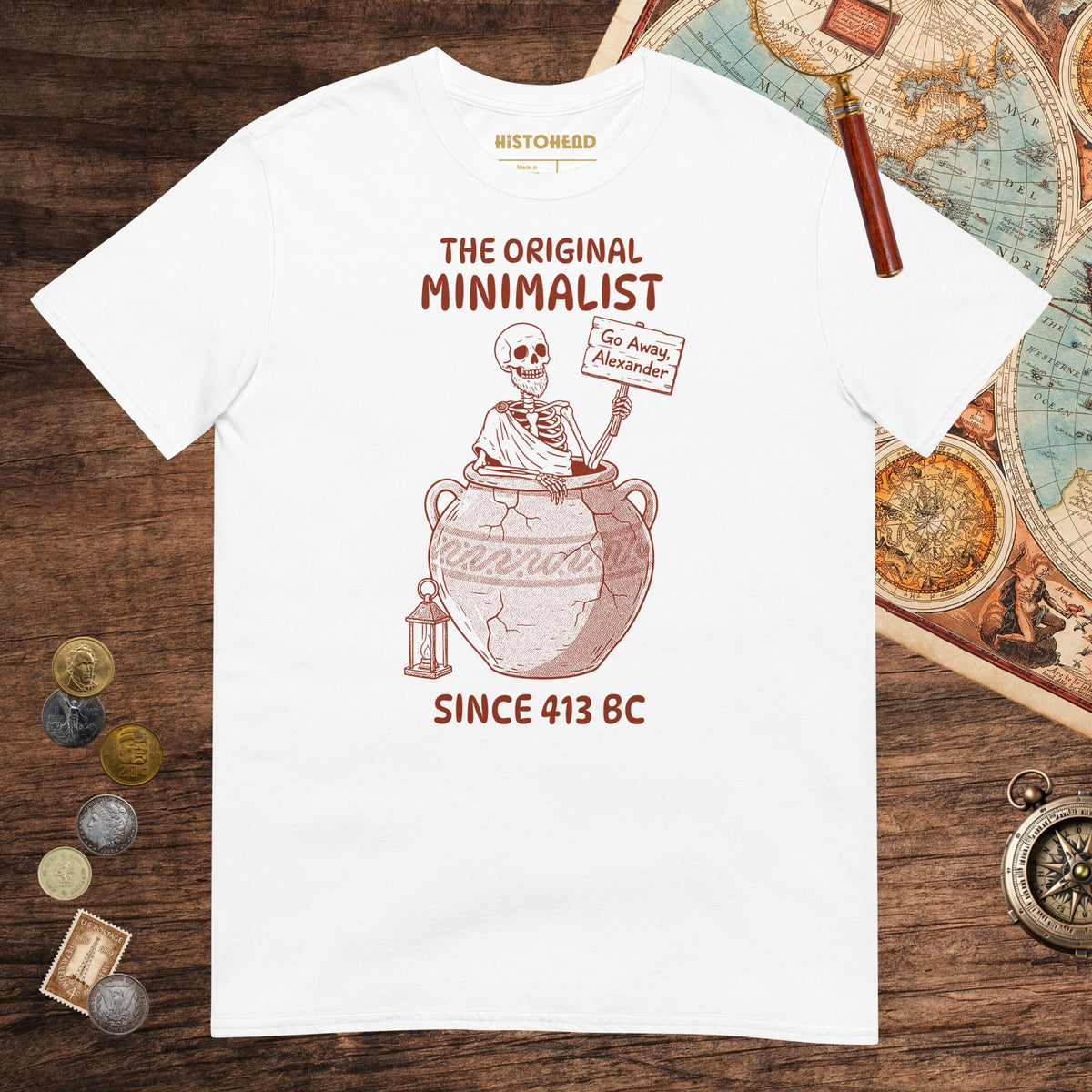 White Diogenes the Original Minimalist Tee - history buff gift by HistoHead