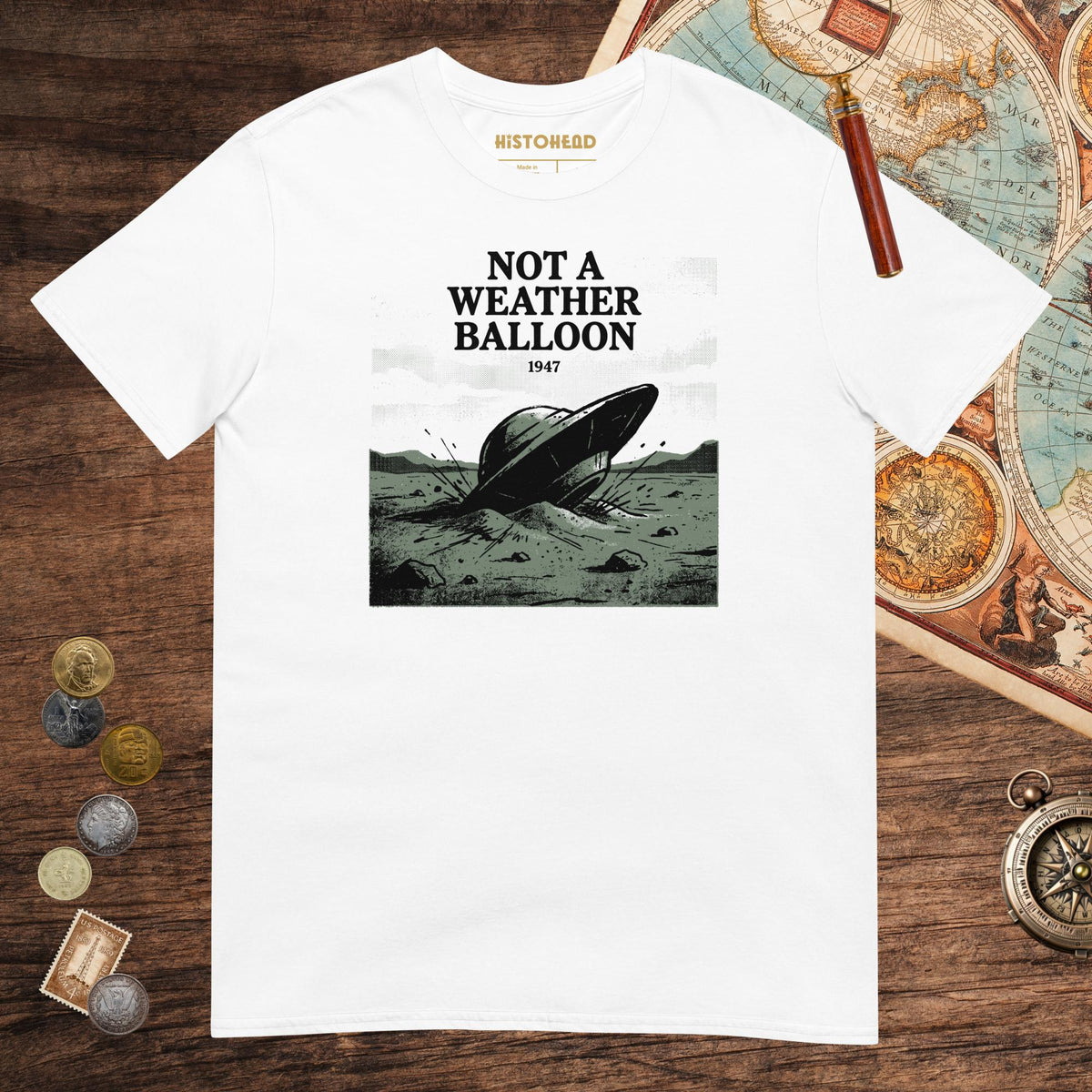 White Roswell Weather Balloon Tee - history buff gift by HistoHead