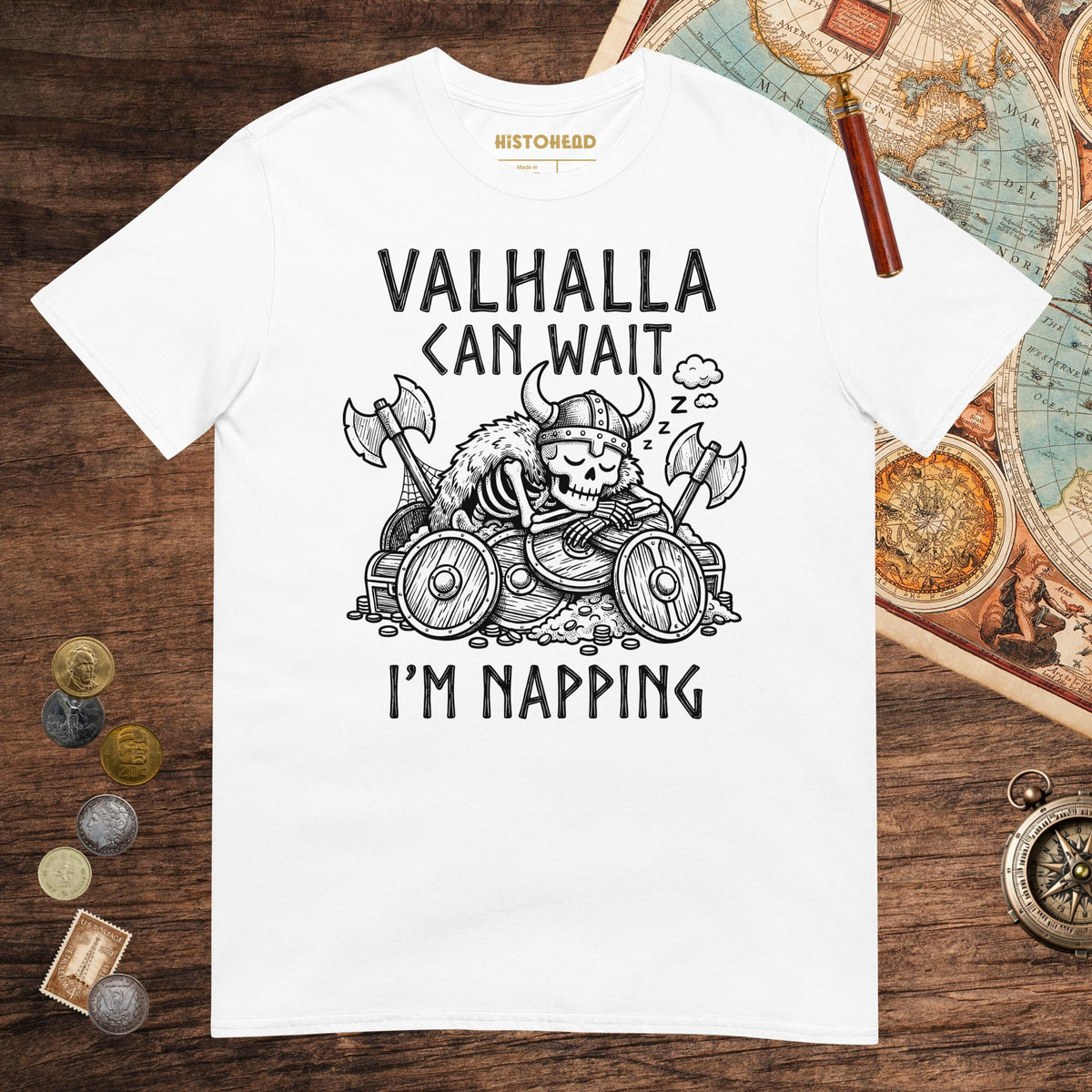 White Valhalla Can Wait Tee - history buff gift by HistoHead