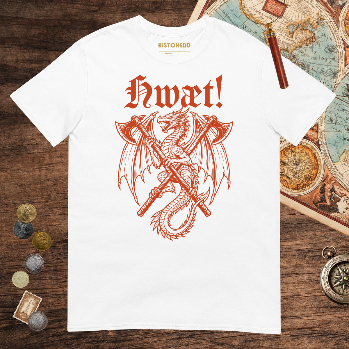 White Hwæt Dragon Axe Tee - history buff gift by HistoHead
