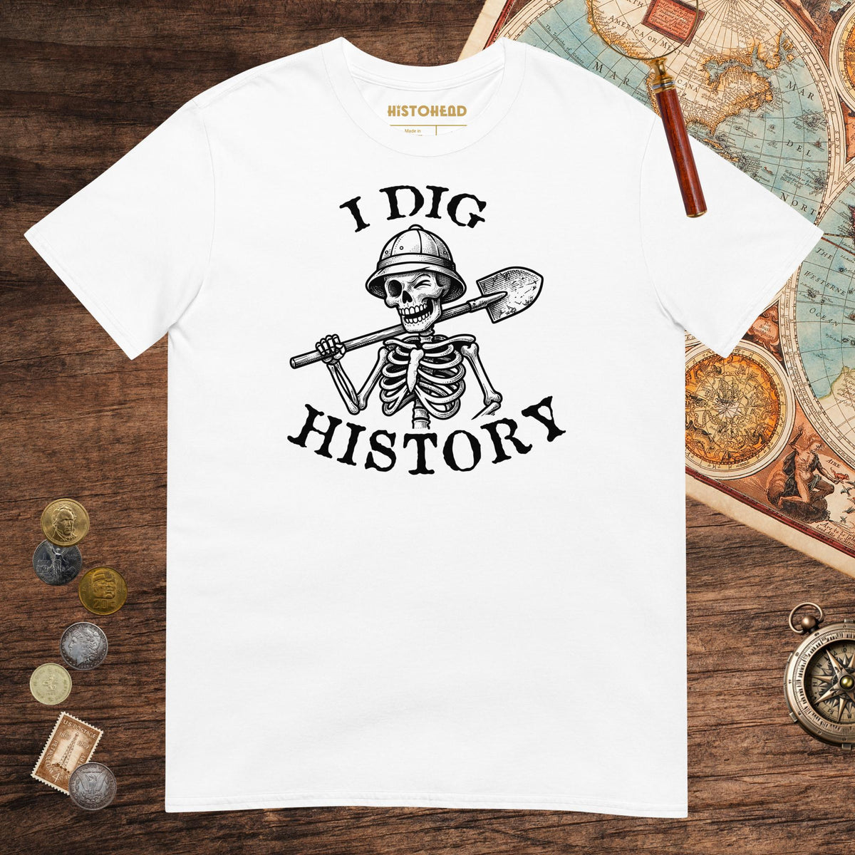 White I Dig History Tee - history buff gift by HistoHead