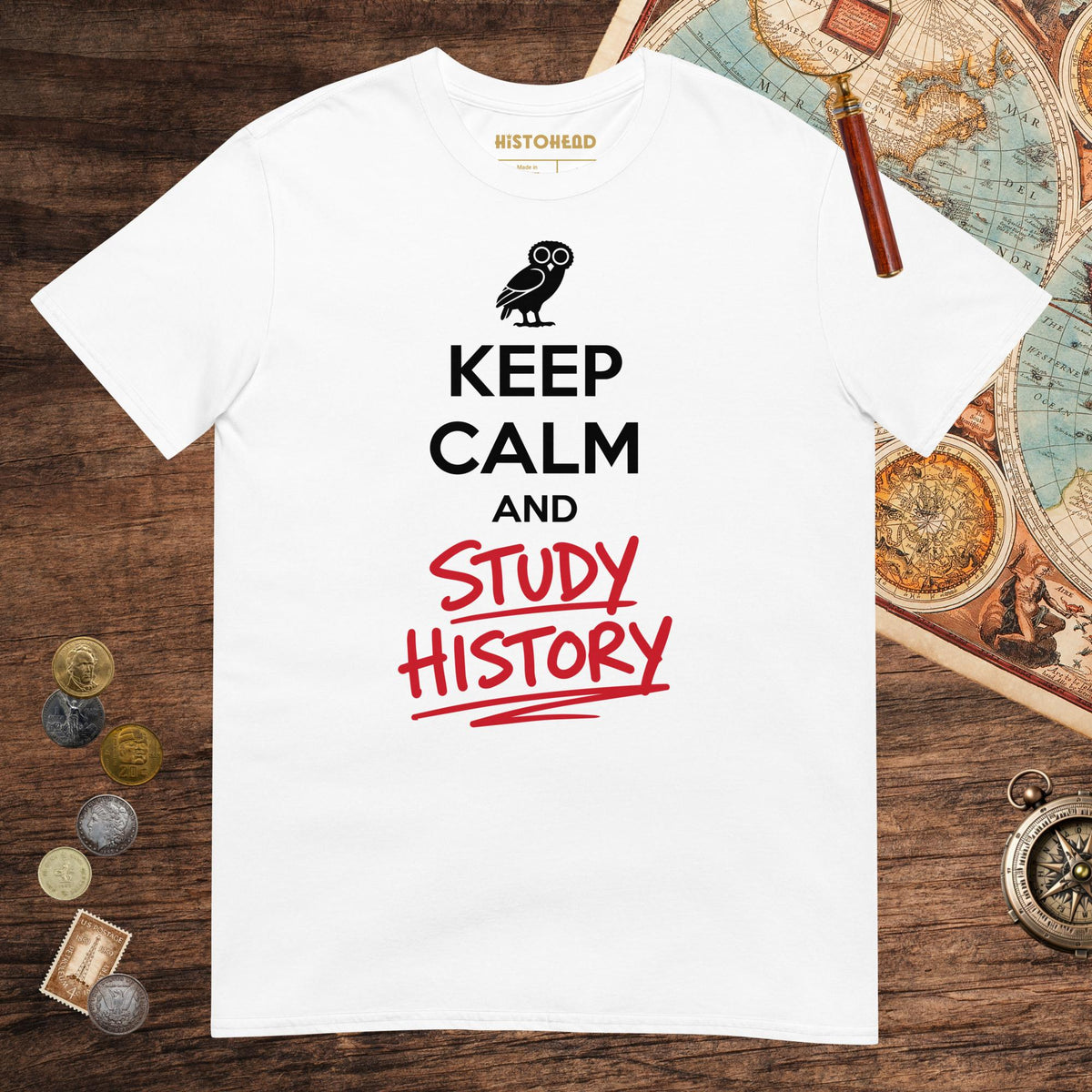 White Keep Calm and Study History Tee - history buff gift by HistoHead
