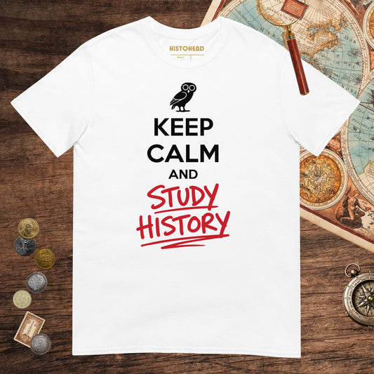 White Keep Calm and Study History Tee - history buff gift by HistoHead