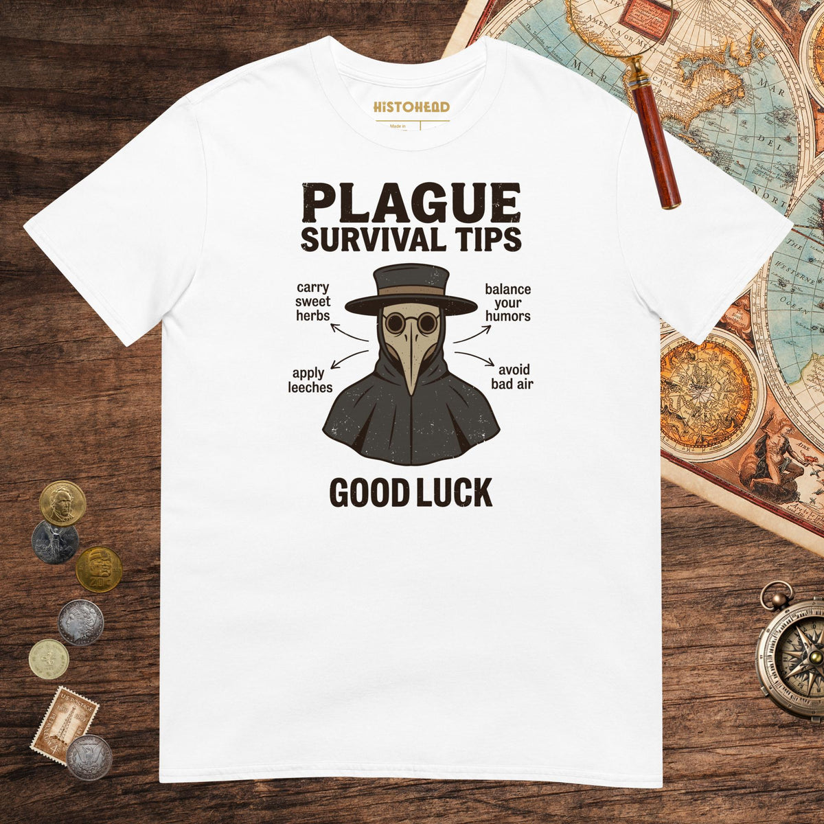 White Plague Survival Tips Tee - history buff gift by HistoHead