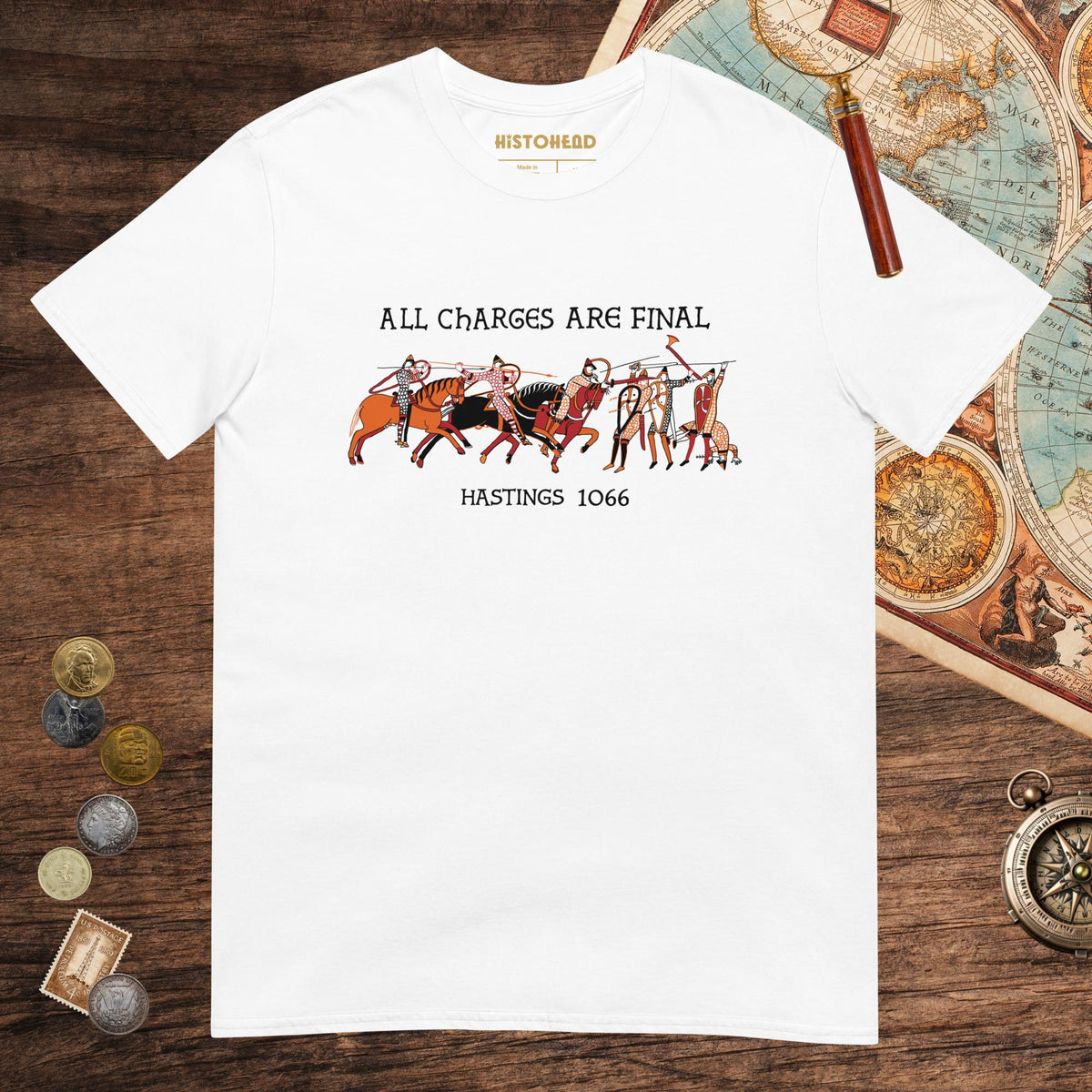 White Bayeux Tapestry All Charges Are Final Tee - history buff gift by HistoHead