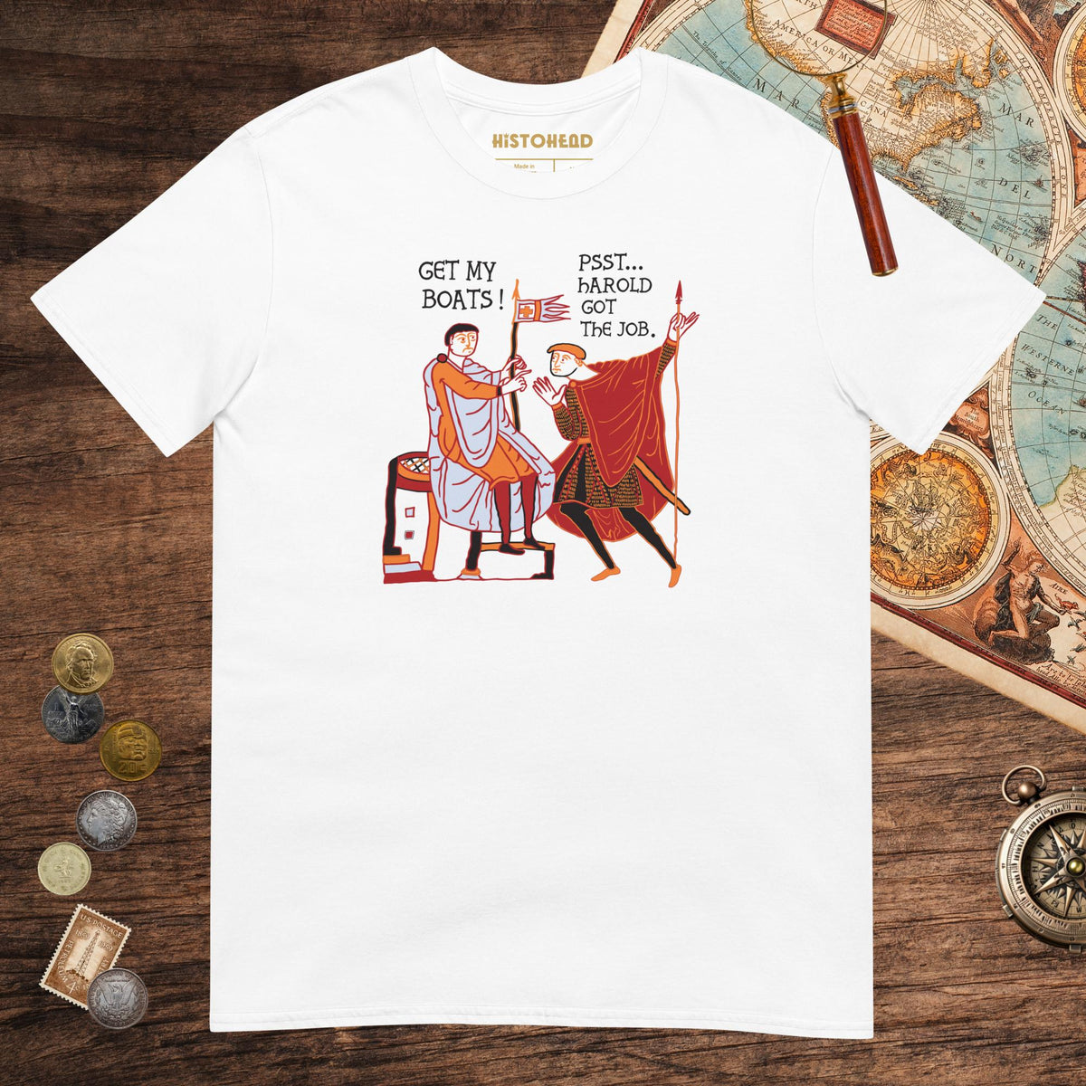 White Bayeux Tapestry Harold Got the Job Tee - history buff gift by HistoHead