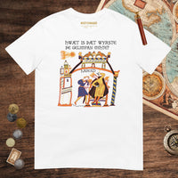 White Bayeux Tapestry What's the Worst That Could Happen in Old English Tee - history buff gift by HistoHead