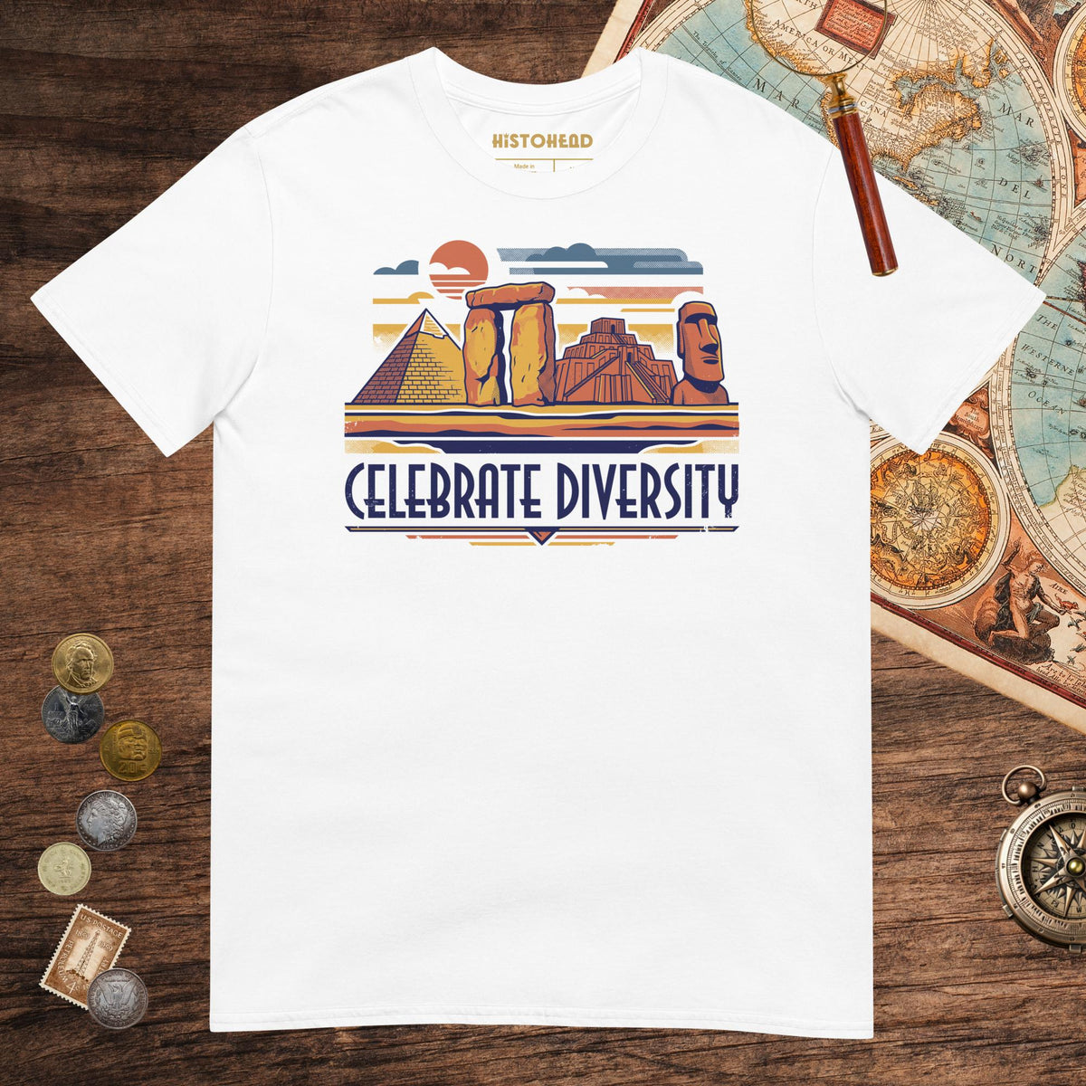 White Celebrate Diversity Stone Wonders Tee - history buff gift by HistoHead