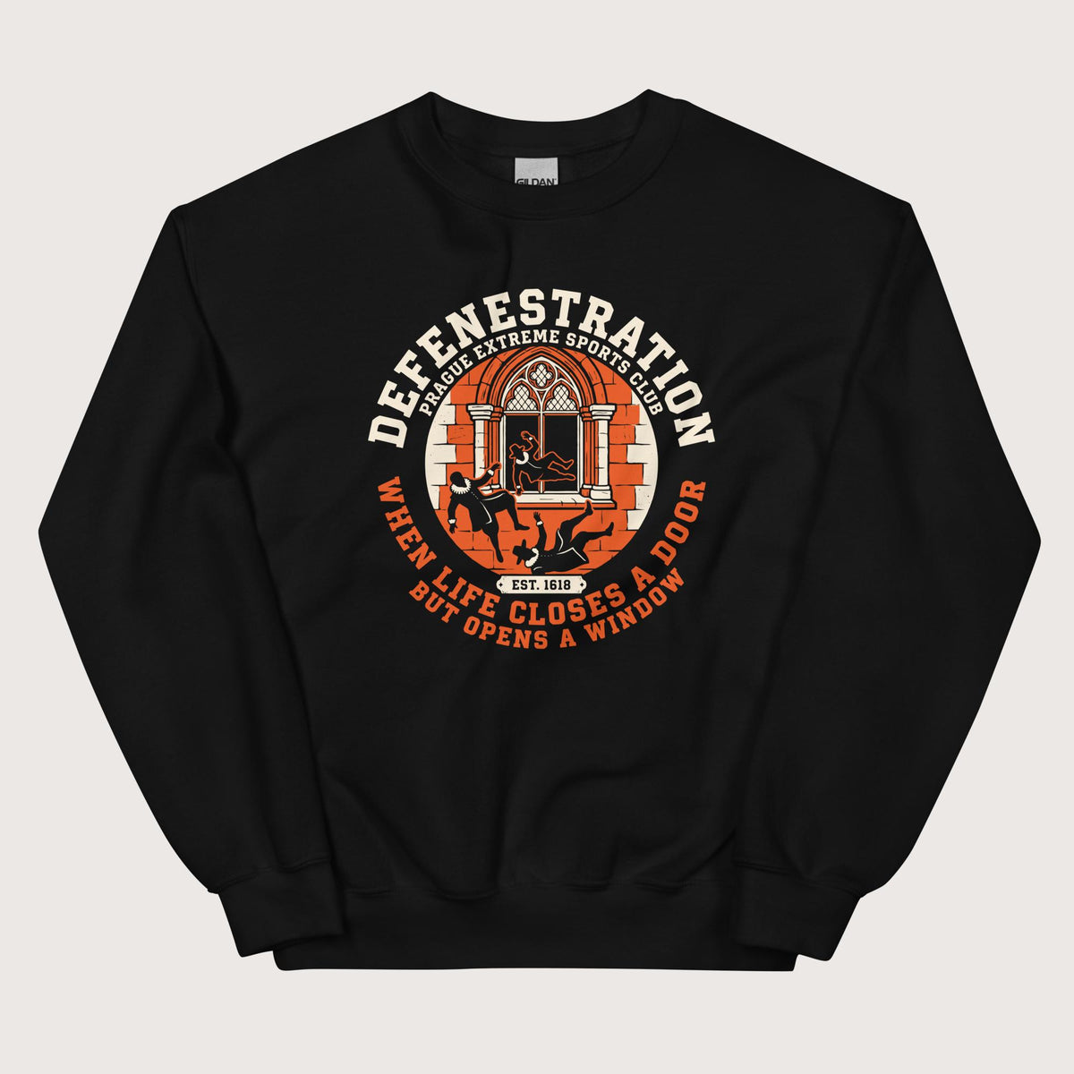 Black Defenestration Prague Extreme Sports Club Sweatshirt - history buff gift by HistoHead