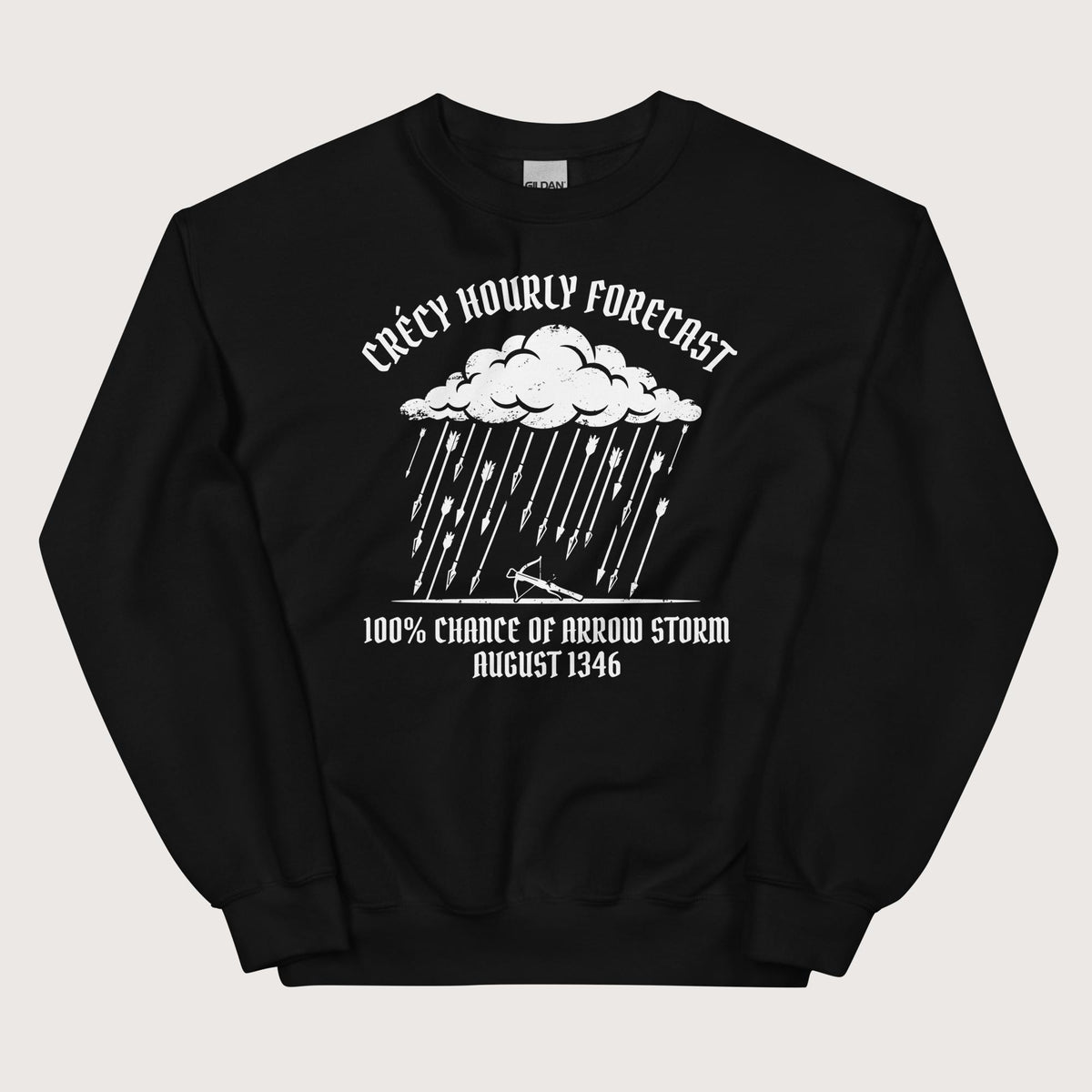 Black Crecy Arrow Storm Forecast Sweatshirt - history buff gift by HistoHead