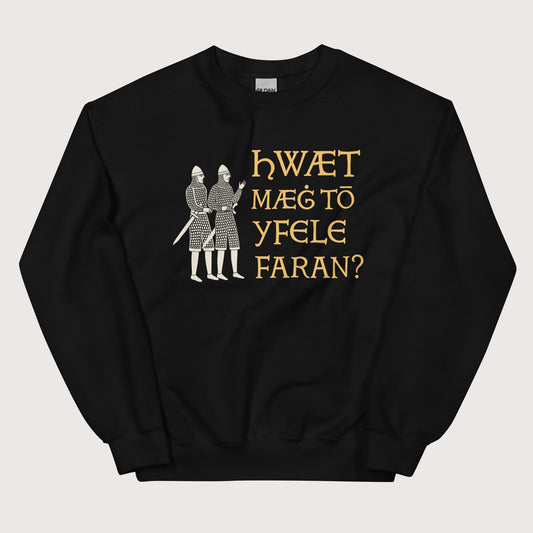 Black What Could Possibly Go Wrong in Old English Sweatshirt - history buff gift by HistoHead