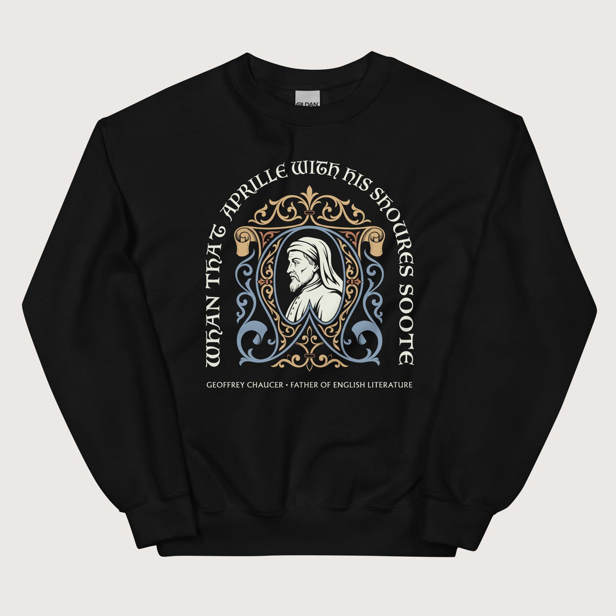 Black Geoffrey Chaucer Sweatshirt - history buff gift by HistoHead