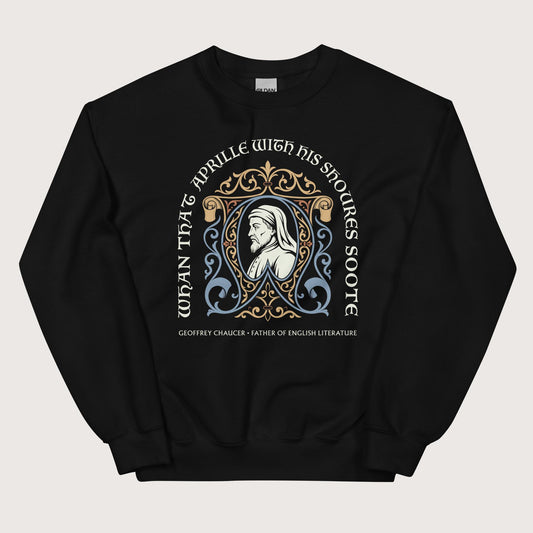 Black Geoffrey Chaucer Sweatshirt - history buff gift by HistoHead