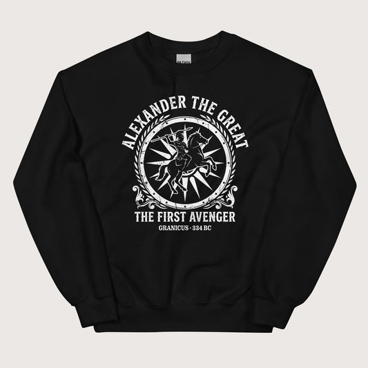 Black Alexander the Great First Avenger Sweatshirt - history buff gift by HistoHead