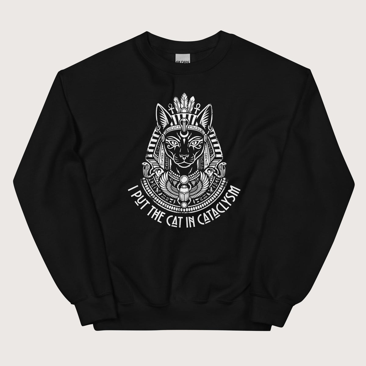 Black Bastet I Put the Cat in Cataclysm Sweatshirt - history buff gift by HistoHead