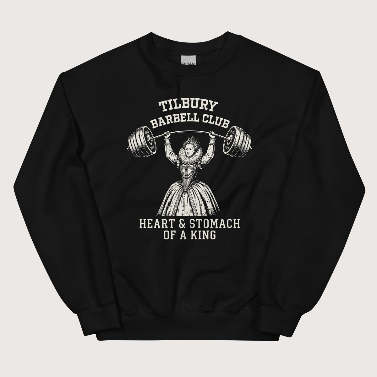 Black Elizabeth I Tilbury Barbell Club Sweatshirt - history buff gift by HistoHead