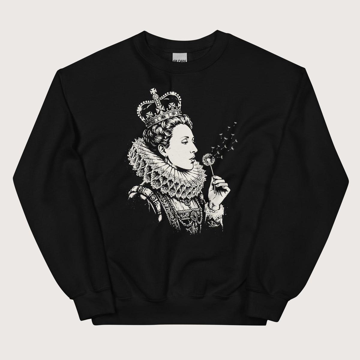 Black Elizabeth I Blowing Wishes Sweatshirt - history buff gift by HistoHead