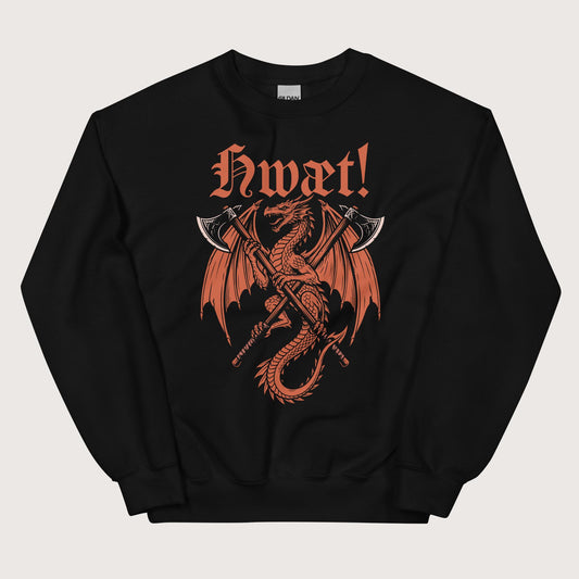 Black Hwæt Dragon Axe Sweatshirt - history buff gift by HistoHead