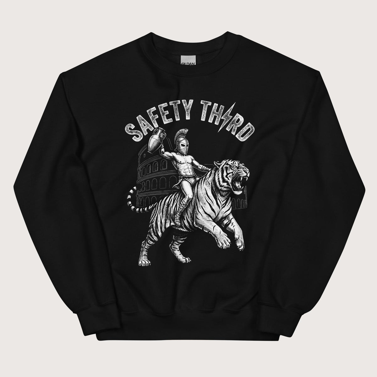 Black Gladiator Safety Third Sweatshirt - history buff gift by HistoHead