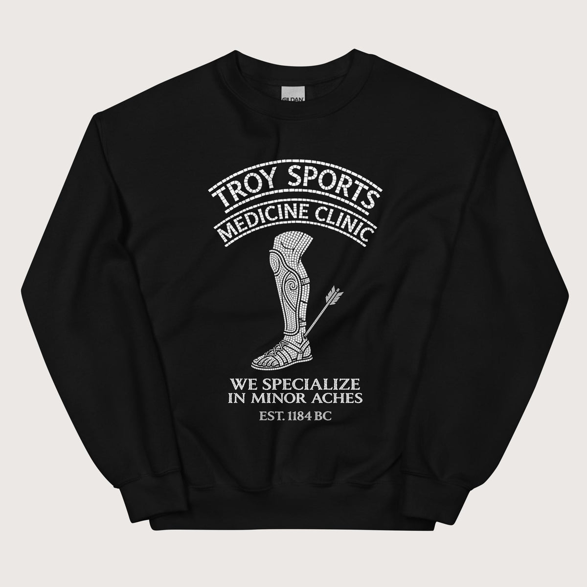 Black Troy Sports Medicine Clinic Sweatshirt - history buff gift by HistoHead