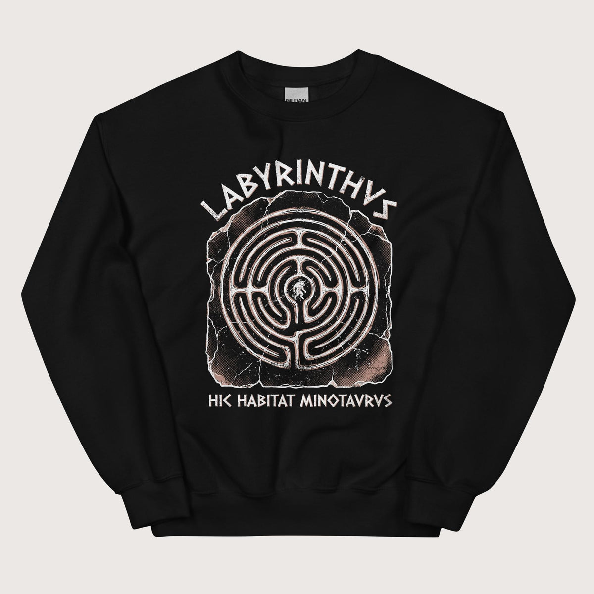 Black Labyrinthus Here Lives Minotaur Sweatshirt - history buff gift by HistoHead
