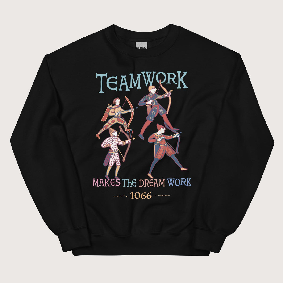 Black Bayeux Tapestry Teamwork Makes the Dream Work Sweatshirt - history buff gift by HistoHead
