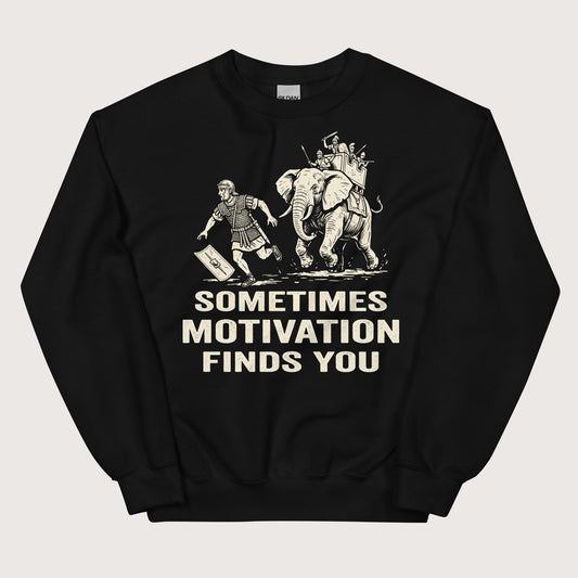 Black Motivation Finds You War Elephant Edition Sweatshirt - history buff gift by HistoHead