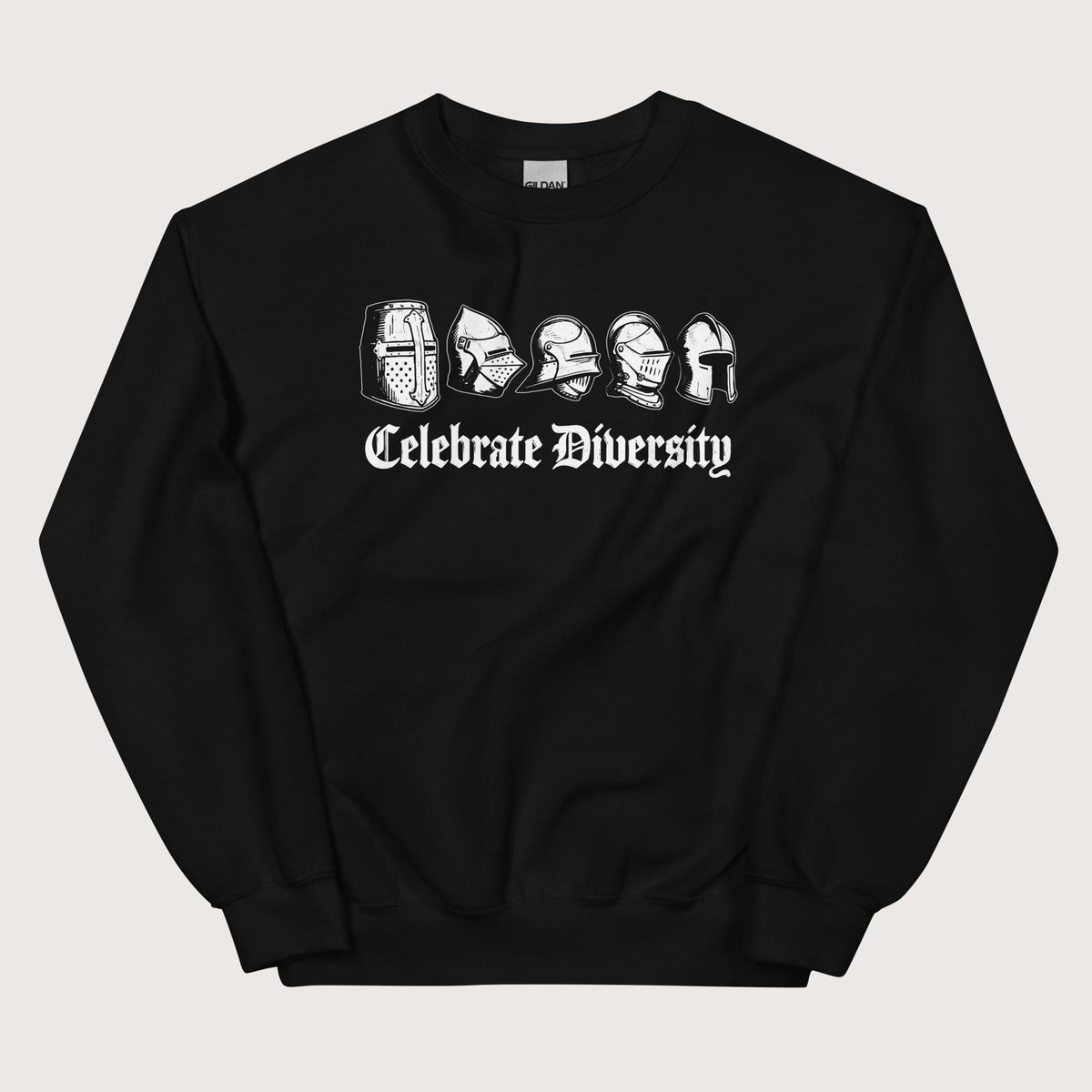 Black Celebrate Diversity Medieval Helmets Edition Sweatshirt - history buff gift by HistoHead