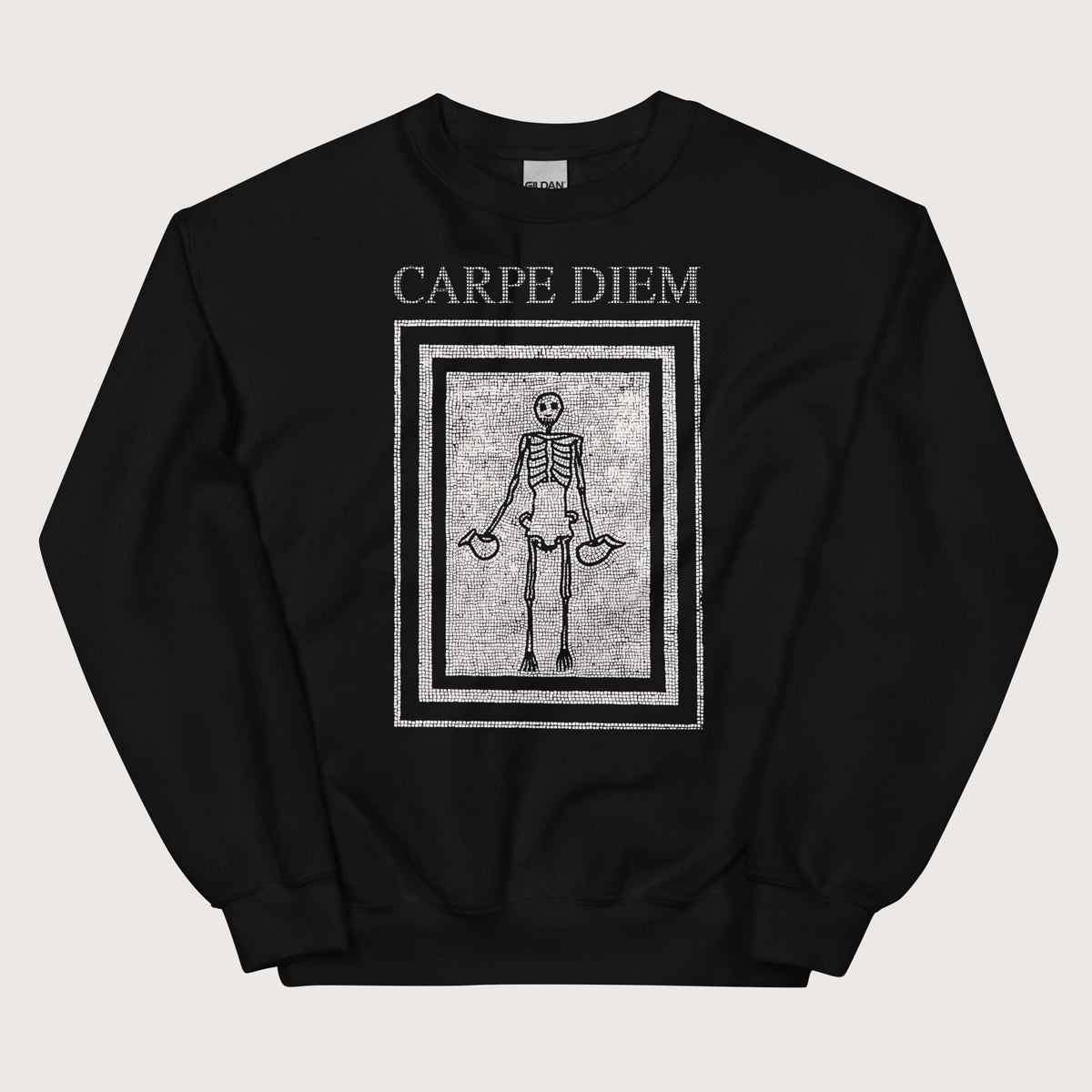 Black Carpe Diem Skeleton Sweatshirt - history buff gift by HistoHead