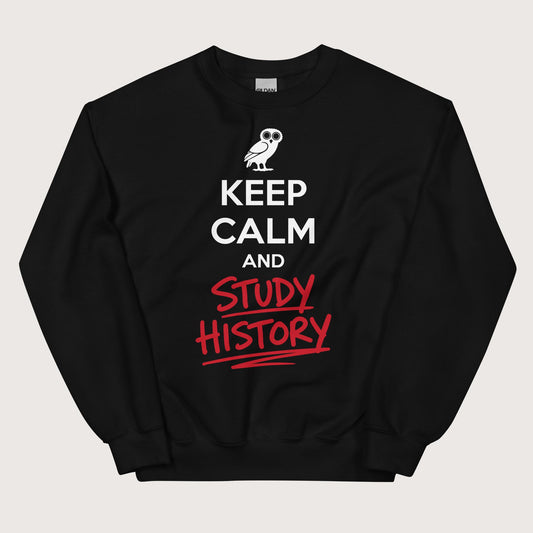 Black Keep Calm and Study History Sweatshirt - history buff gift by HistoHead