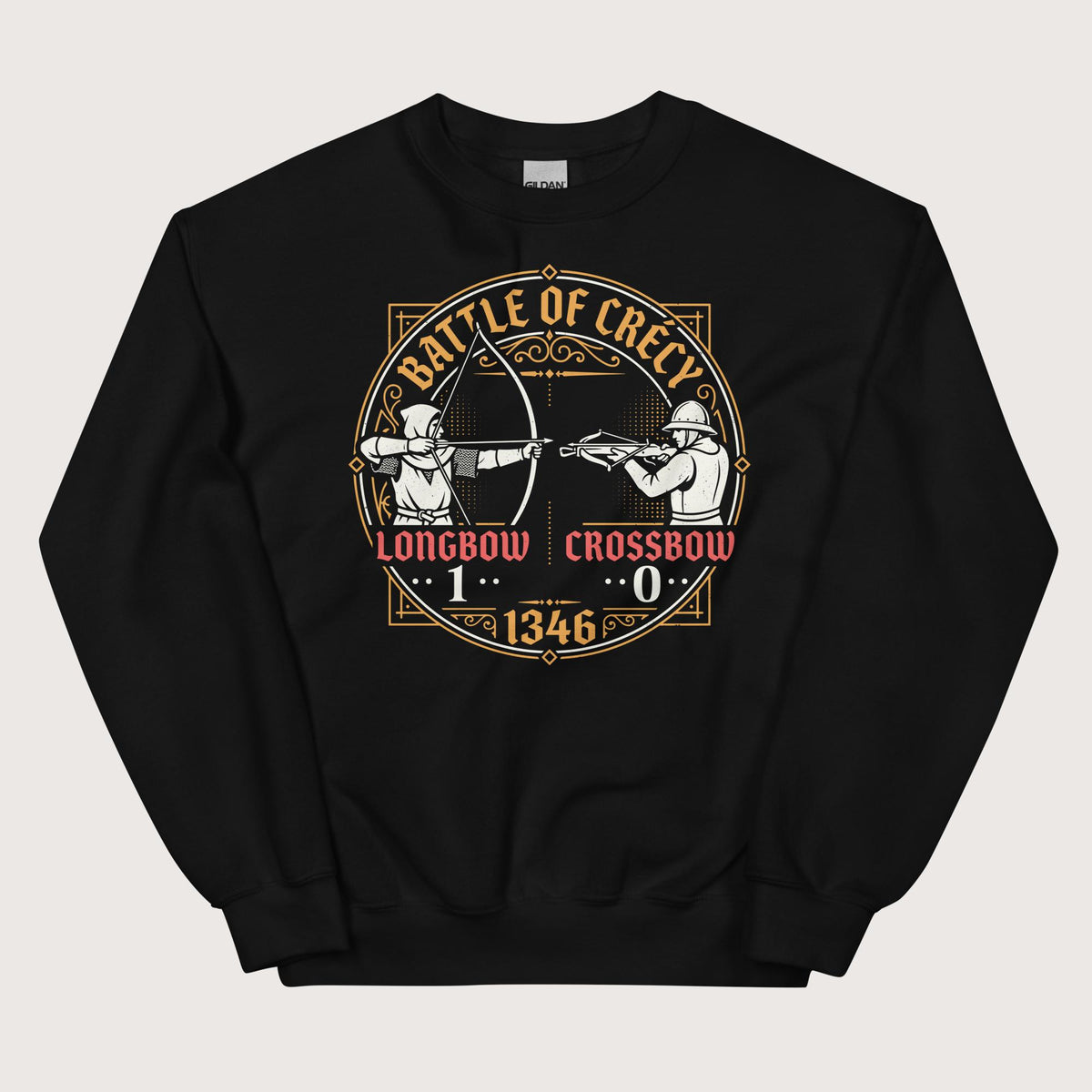 Black Battle of Crécy Longbow vs Crossbow Sweatshirt - history buff gift by HistoHead